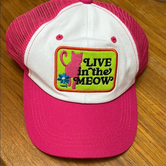 Cat Lady Trucker Mesh Hat Pink "Live in the Meow" - Picture 1 of 5